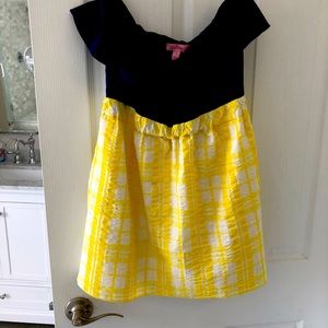 Yellow and Blue Lily Pulitzer Strapless Dress.  Smoke & Animal Free House.
